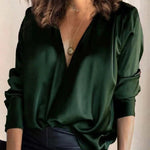 Solid Color V-Neck Long Sleeves Blouse Shirt Top