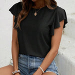 Zeagoo Womens Summer Tops Crewneck Short Sleeve Shirts Casual Basic Ruffle T Shirt Fashion Cute Blouse 2024