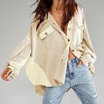 Nadorine Button Down Shirts Jacket Casual Waffle Knit Long Sleeve Oversized Tops
