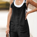 Sleeveless Baggy Fit Overall Strappy Tie Knot Shorts Jumpsuit Csaual Cute Rompers with Plus Size Patch Pockets