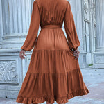 Cinnamon knot Lantern Sleeve Ruffled Hem Pleated Dress