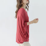 Vintage Loose Round-Neck Batwing Sleeves Shirts