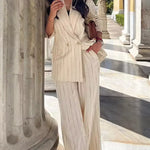 Nadorine Casual Stripe Blazer Long Sleeve Lapel Work Office Jacket