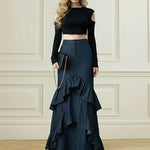 Bodycon High Waisted Ruffled Solid Color Split-Joint Skirts Bottoms