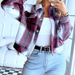 Nadorine Cropped Shacket Button Down Plaid Jackets Coats