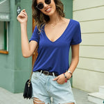 Nadorine T-Shirt Women's Short Sleeve Deep V Neck Top (DE Only)