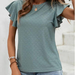 Zeagoo Womens Summer Tops Crewneck Short Sleeve Shirts Casual Basic Ruffle T Shirt Fashion Cute Blouse 2024
