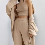 Solid Winter Vest Cardigan Pants Three Piece Knit Sets