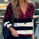 Stay Close Knit Leopard Color Block Button Up Relaxed Cardigan