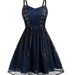 Skull Paneled Lace Up Spaghetti Straps Tight Waist Dress