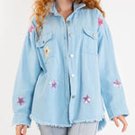Long Sleeve star sequin shirt Button Down Basic Denim Jacket With Pockets