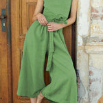 Casual Solid Cross Straps V Neck Sleeveless Two Pieces