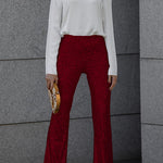 Diva Velvet Sequin High Rise Elastic Waist Flare Pants