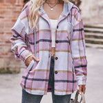 Nadorine Casual Mid-length Plaid Shirt Hooded Jacket