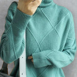 Women Elegant Turtleneck Loose Sweater Pure Color Knitted