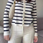 Striped Knit Cardigan with Metal Buttons
