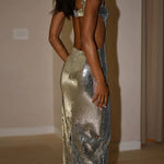 Margovil Sleeveless Open Back Sequin Bodycon Maxi Party Dress