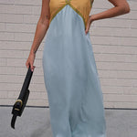 Margovil V Neck Color Block Sleeveless Maxi Swing Dress
