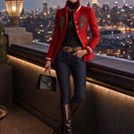 Ruffled Stand-up Collar Single-breasted Rose Embroidered Jacket