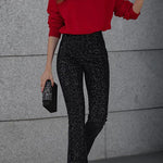 Elastic Waist Bell Bottoms Stretchy Sequin Pants