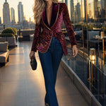 Casual Loose Vintage Velvet Zebra Pattern Gold Wire Striped Lapel Pocket Blazer