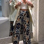 Emelia Unique Print Back Elastic Waist Pocket Wide Leg Pants