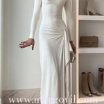 Long Sleeves Draped Slit Maxi Party Dress (7 Colors Available!)