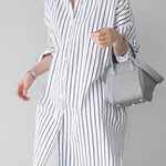 Urban Loose Solid Color Striped Lapel Blouse Top