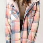Fashion Plaid Long Sleeve Pocket Casual Hooded Jacket