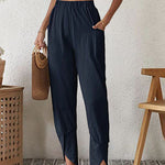 High Waist Wide Leg Palazzo Lounge Pants Smocked Elastic Waist Cotton Pants