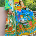 Summer Vacation Style Printed Long-sleeved Dress