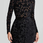 Lydia Embroidered Floral Lace Long Sleeve Belt Tulip Shaped Mini Dress