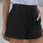 Nadorine Casual Elastic Waist Drawstring Pocketed Loose Shorts Pants