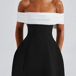 Sexy Contrast Off-the-shoulder Bow-embellished Mini Dress