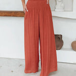 Loose Beach Elastic High Waist Casual Wide Leg Palazzo Yoga Lounge Trousers with Pockets