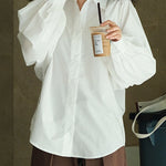 Casual Loose Puff Sleeves Solid Color Lapel Blouses