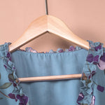 Light Blue Floral Print Ruffle Trim Maxi Dress