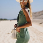 Fashion Vintage Green Denim Sleeveless Shirt Style Spring/Summer Mini Dress