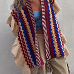 Ruffled ethnic style knitted cardigan