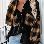 Plaid Patchwork Chest Pockets Oversized Jacket