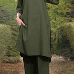 Cotton and linen V-neck 3/4 sleeve wide brimmed pants 2-piece set