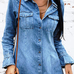 Nadorine Women's Denim Dress Long Sleeve Button Down Distressed Loose Casual Mini Shirt Dress