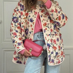 Street V-neck Loose Cardigan Fashion Print Cotton Coat for Women