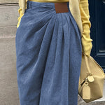 Loose Pleated Solid Color Jean Pants Bottoms Trousers