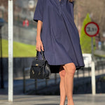 A-Line Short Sleeves Solid Color Split-Joint Lapel Mini Dresses Shirt Dress