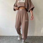 Two Piece Outfits Casual Lounge Sets Round Neck T-shirt Pullover with Pocket Joggers