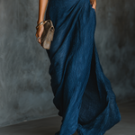 Women's Elegant Dark Blue Textured Pleated Fabric Shirt And Dress Set
