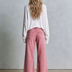 Vintage Button-down Washed Pink Flared Frayed Jeans