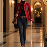 Ruffled Stand-up Collar Single-breasted Rose Embroidered Jacket