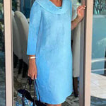 Stitching Round Neck Casual Style Solid Color Long Sleeve Dress